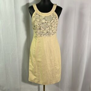 Anthropologie Postmark Oleander Tan Linen Blend Sheath Dress